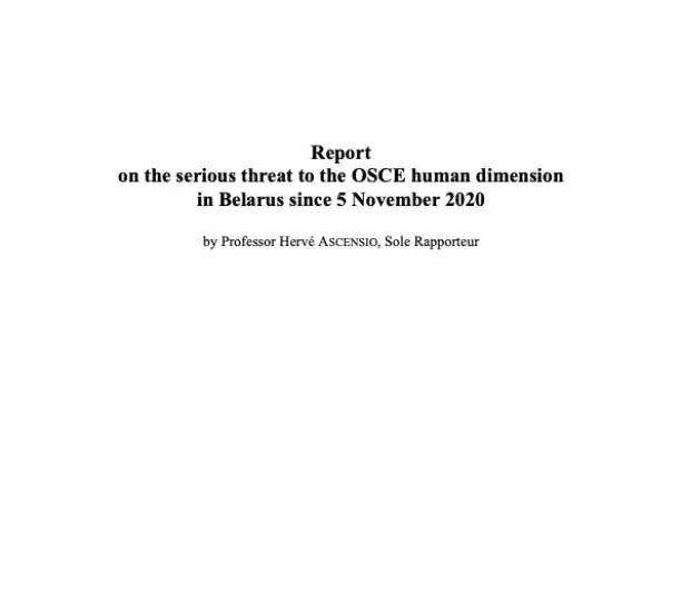 Report on the serious threat to the OSCE human dimension in Belarus since 5 November 2020